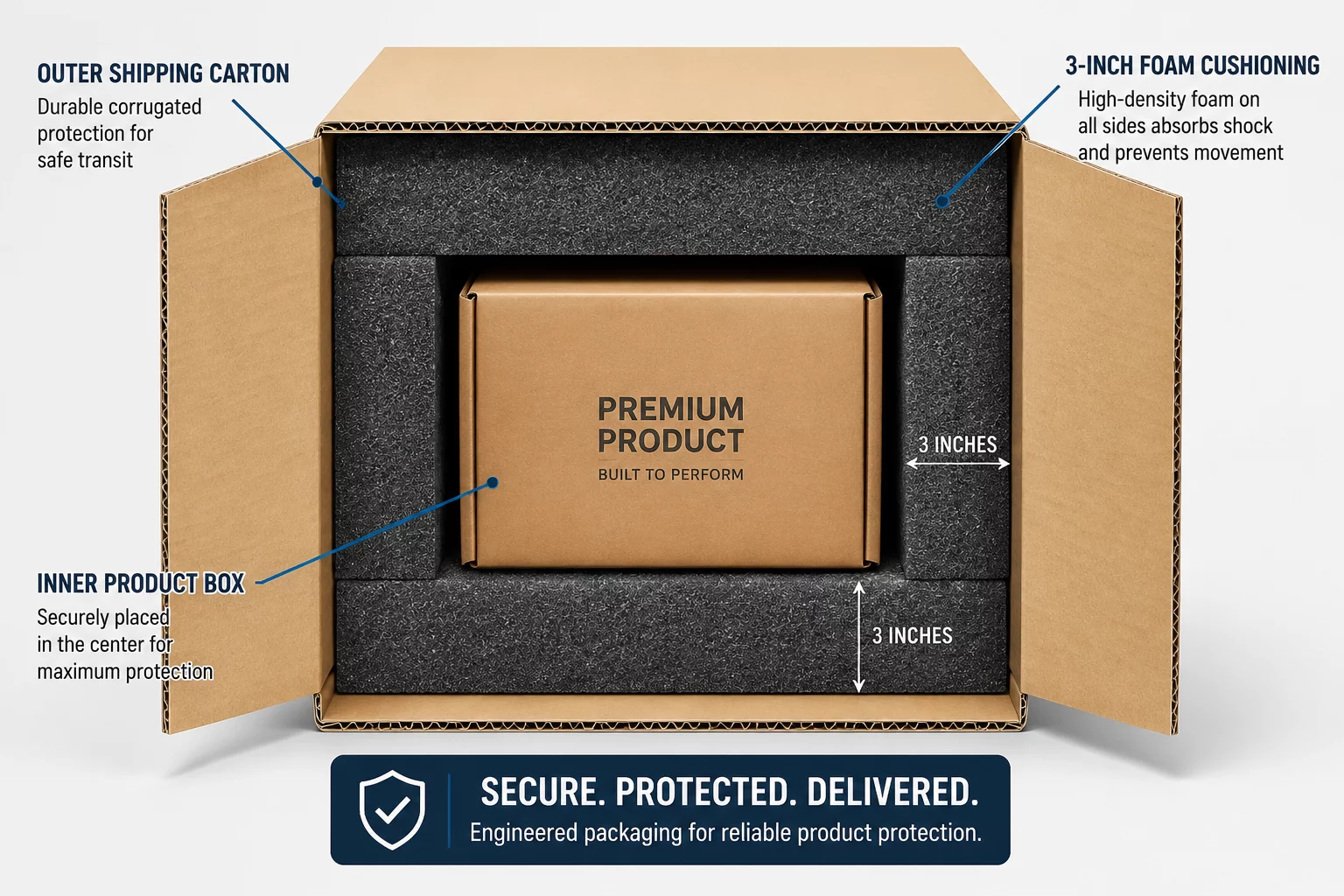 Double box packing method for fragile glassware and precision instruments