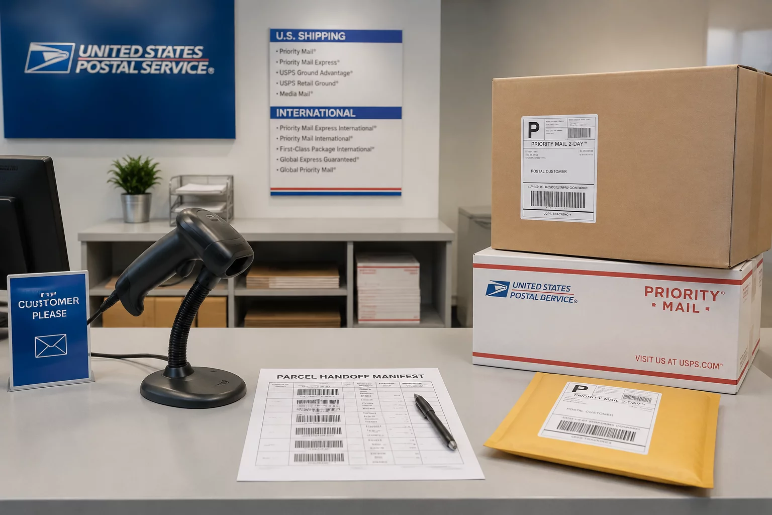 Sender Handoff Notes postal counter exchange